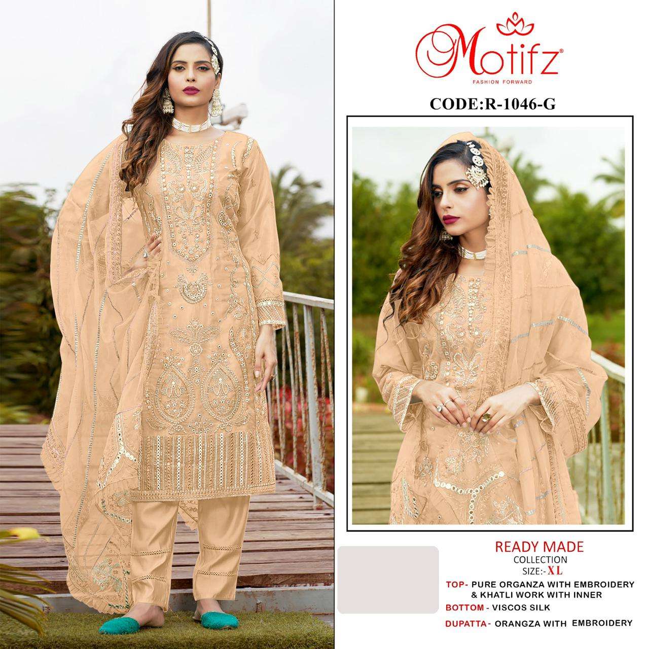 Motifz 1046 Pure orgnaza with embroidery & khalti work with inner Salwar Kameez Wholesale catalog