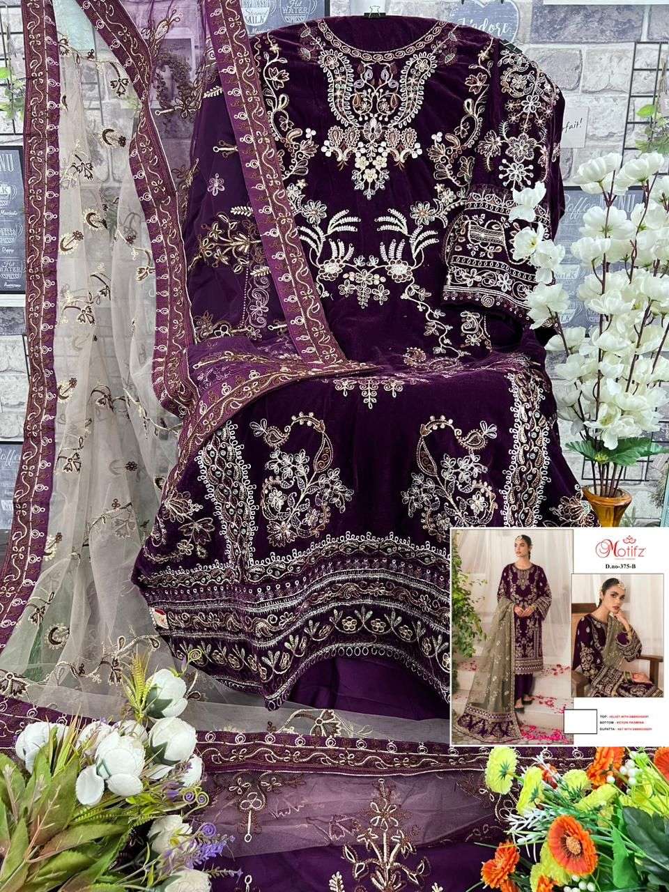 Motifz 375 velvet with embroidery  Salwar Kameez Wholesale catalog