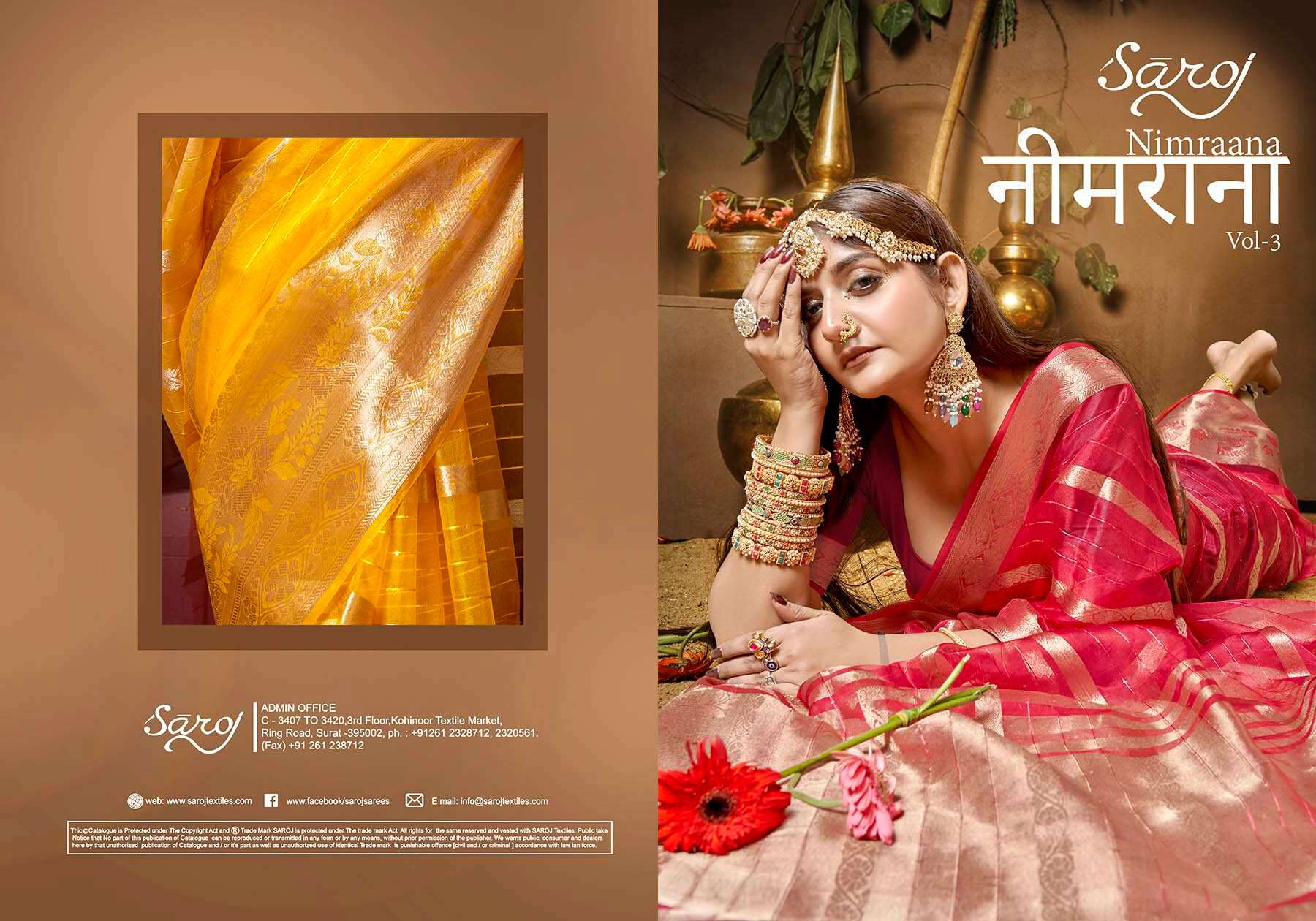 Saroj Nimarrana Vol - 3 Organza silk saree  Saree Wholesale catalog  