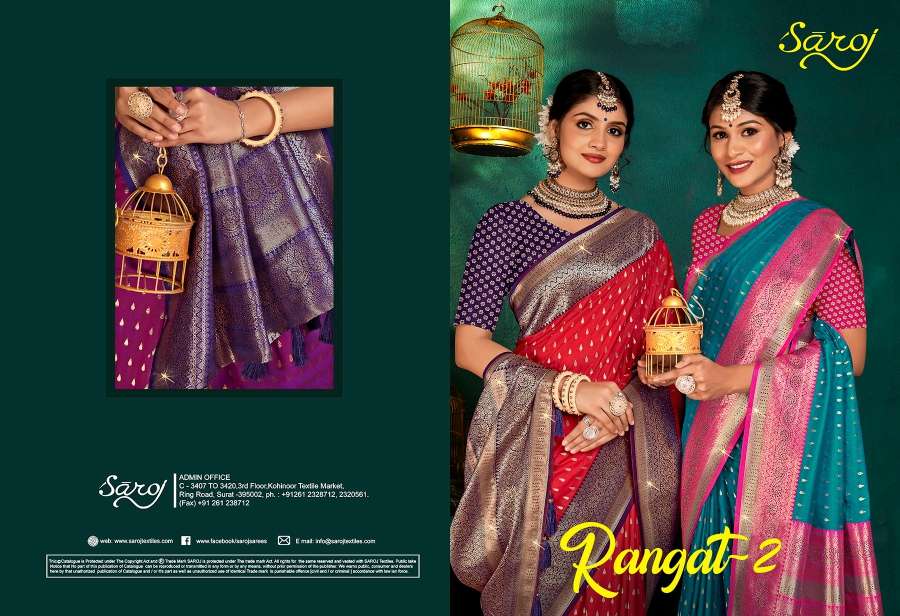 Saroj  RangatVol - 2 Heavy 50*600 with Heavy swaroski work and tassels Saree Wholesale catalog  