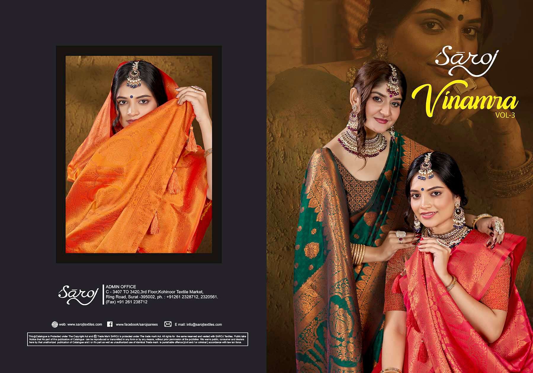 Saroj  Vinamra Vol - 3 50*600 Soft Silk Saree  Saree Wholesale catalog      