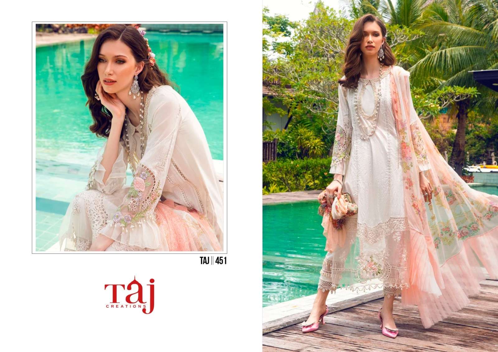 Taj 451 And 454 Chiffon Dupatta Pakistani Suits Wholesale catalog
