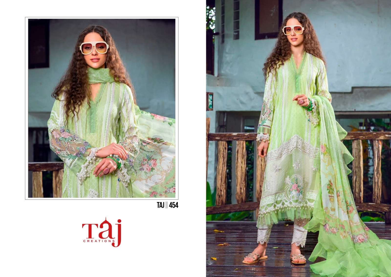 Taj 451 And 454 Cotton Dupatta Pakistani Suits Wholesale catalog