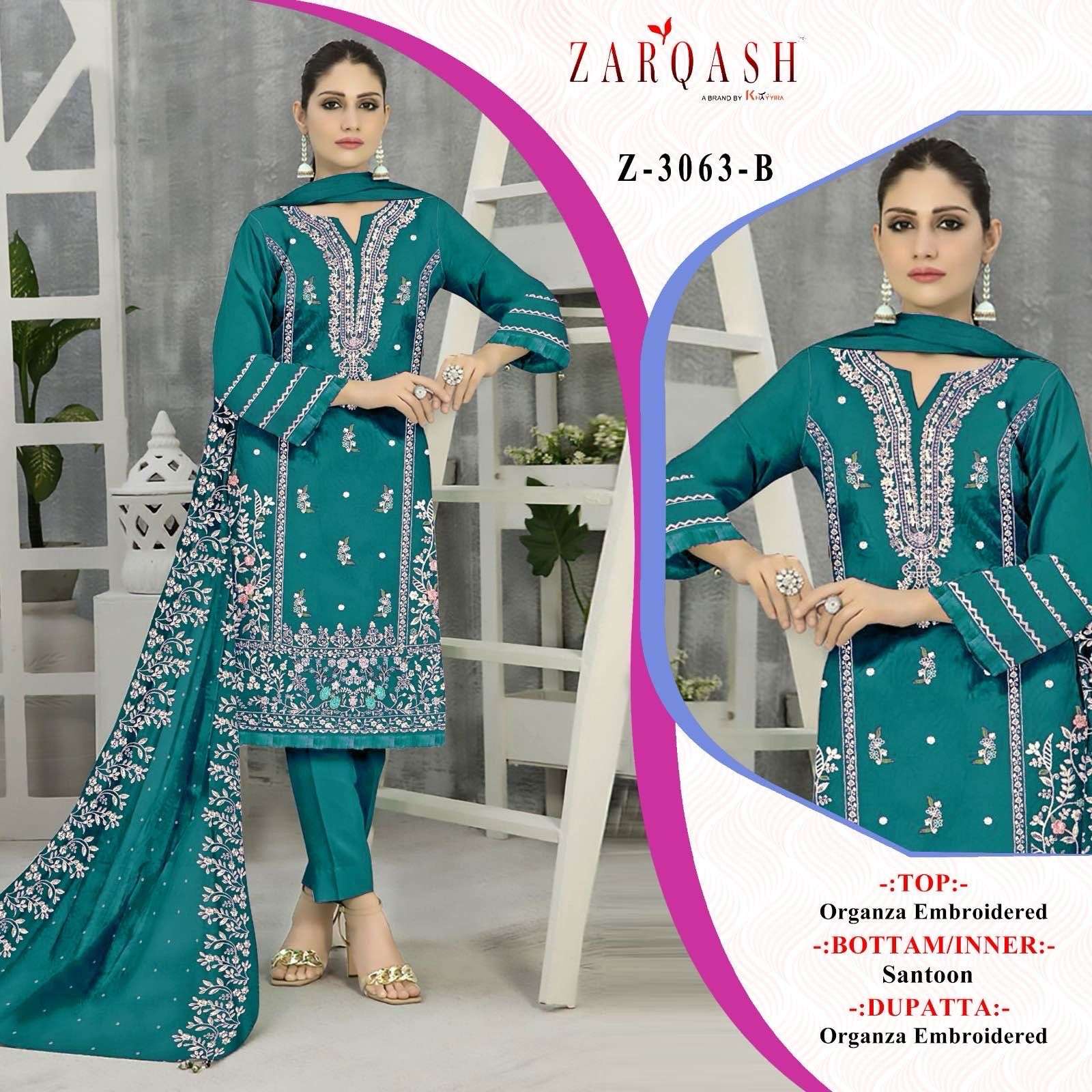Zarqash Z 3063 A To D Organza Pakistani Suits Wholesale catalog