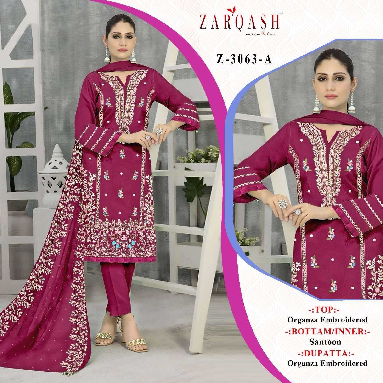 Zarqash Z 3063 A To D Organza Pakistani Suits Wholesale catalog