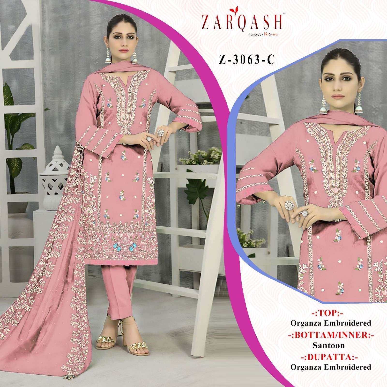 Zarqash Z 3063 A To D Organza Pakistani Suits Wholesale catalog