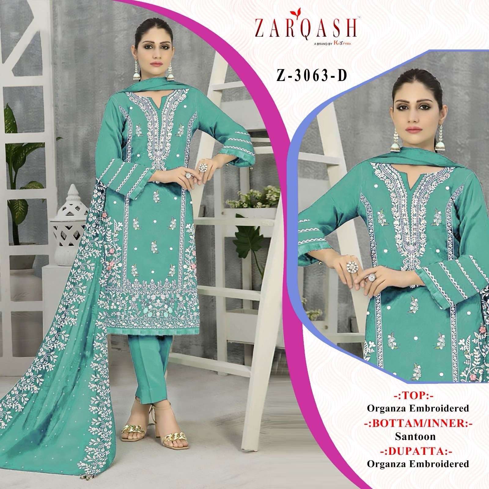 Zarqash Z 3063 A To D Organza Pakistani Suits Wholesale catalog