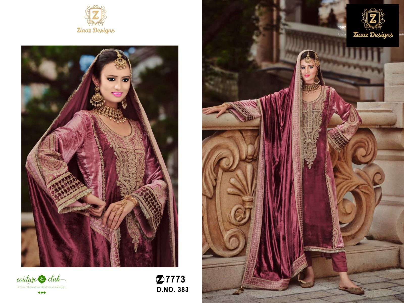 Ziaaz Designs 384 And 383 Velvet Pakistani Suits Wholesale catalog
