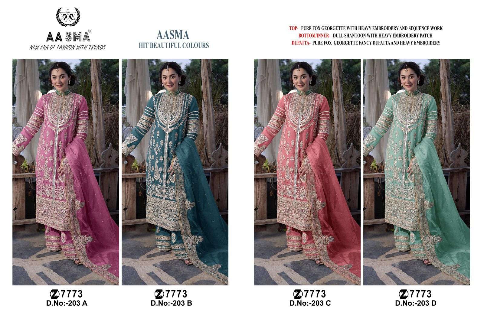 Aasma 203 A To D Pakistani Suits Wholesale catalog