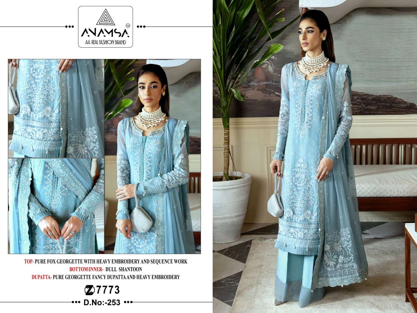 Anamsa 253 Faux Georgette Embroidered Pakistani Suits Wholesale catalog