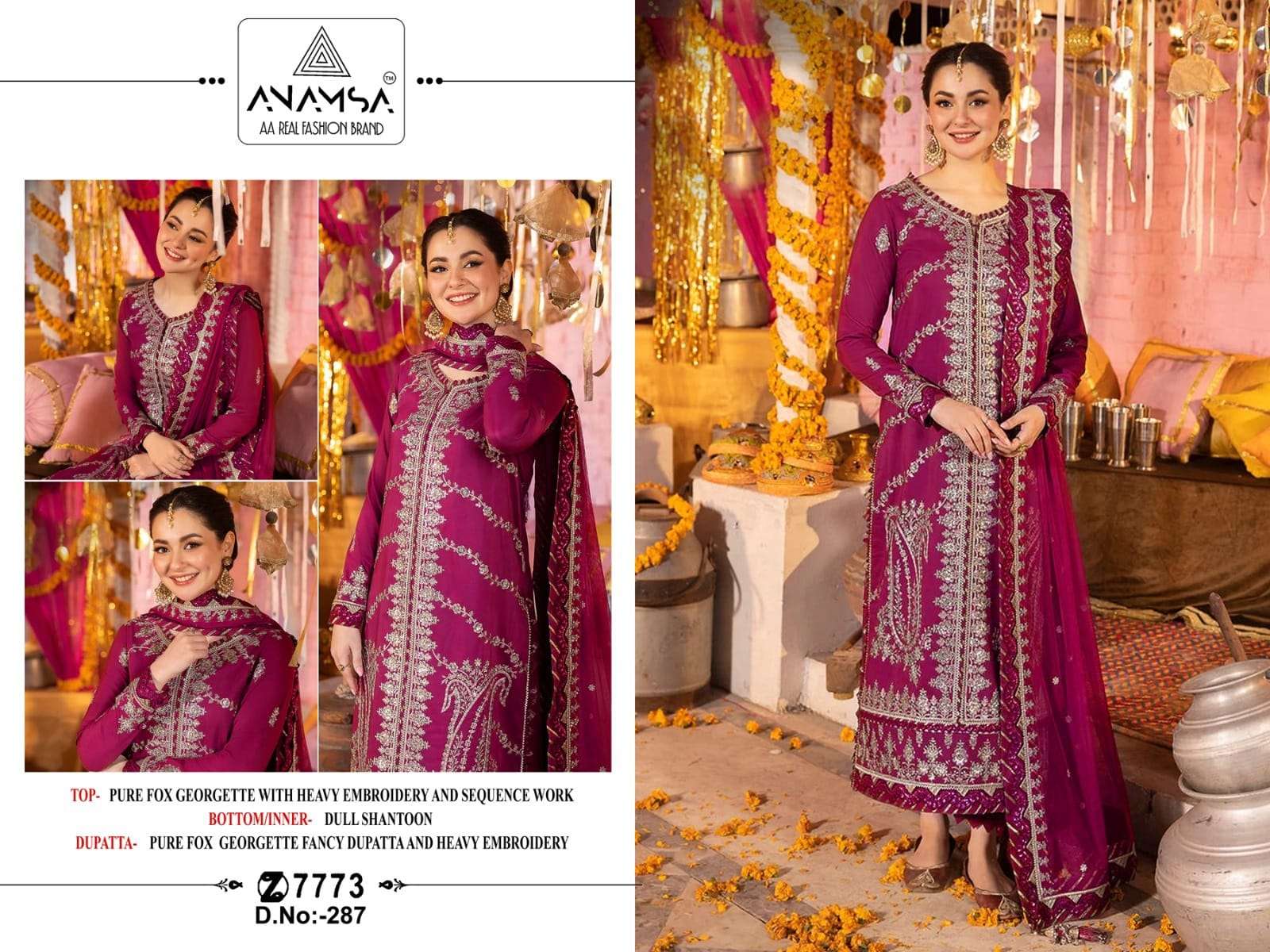 Anamsa 287 Faux Georgette Embroidered Pakistani Suits Wholesale catalog
