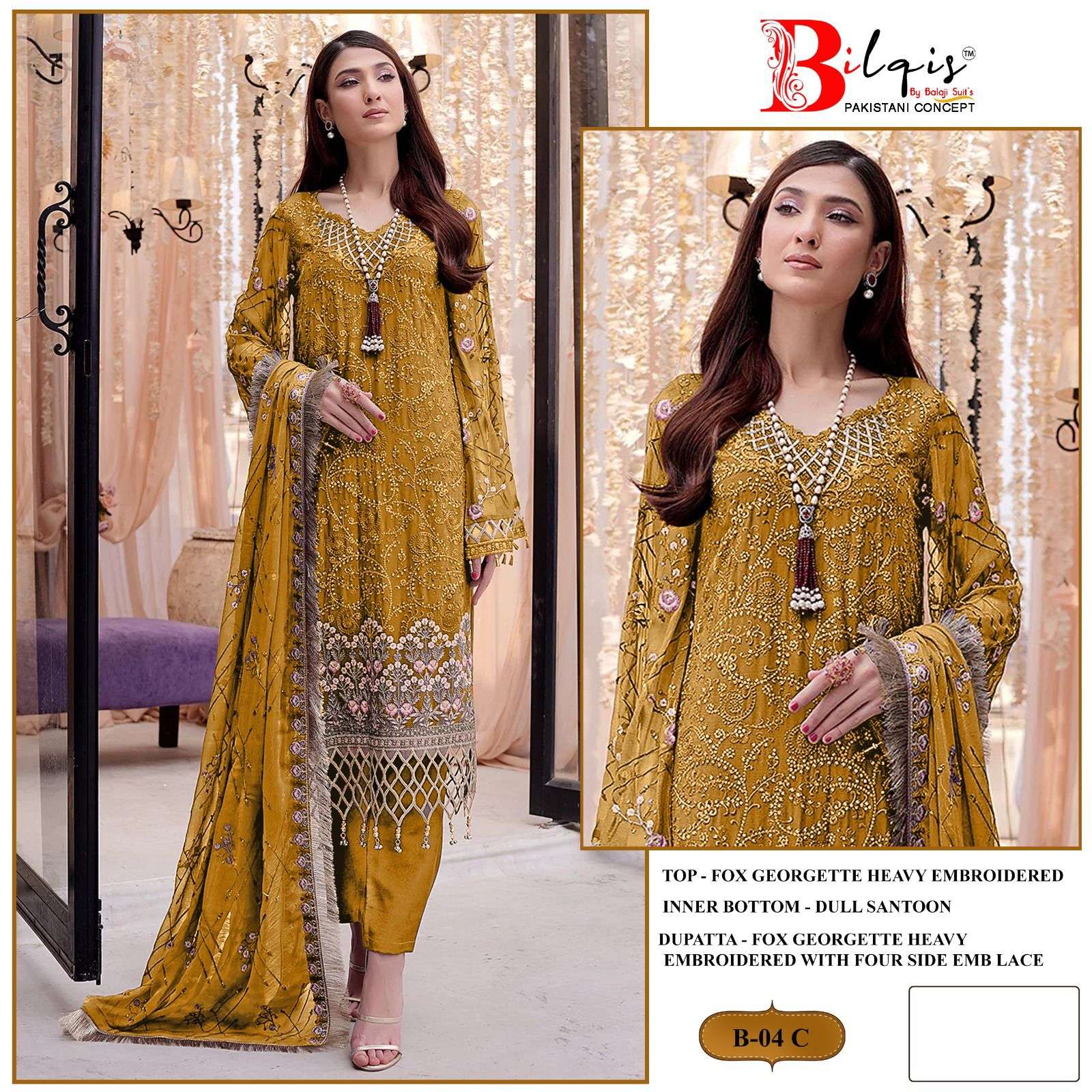 Bilqis B 04 Faux Georgette Embroidered Pakistani Suits Wholesale catalog