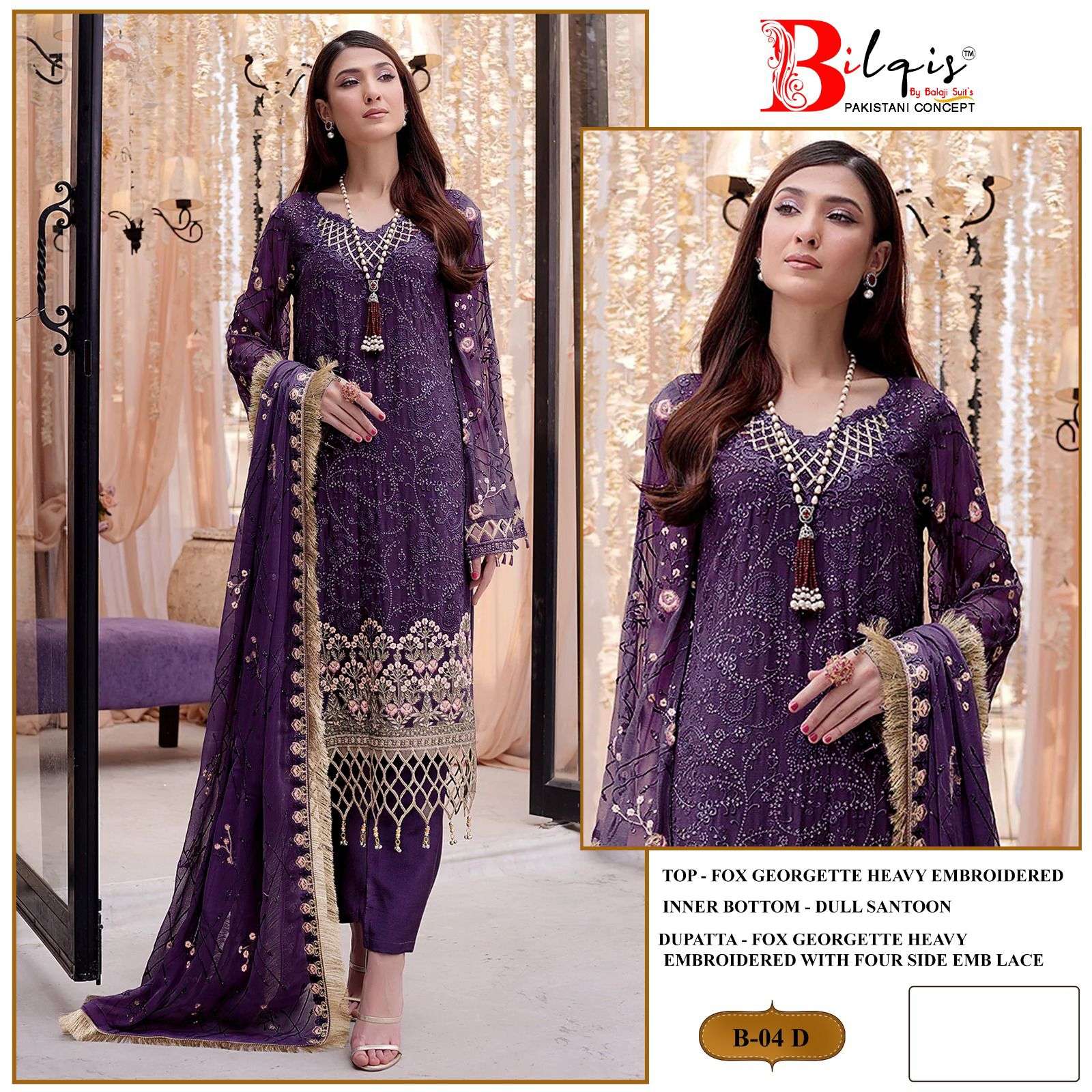 Bilqis B 04 Faux Georgette Embroidered Pakistani Suits Wholesale catalog