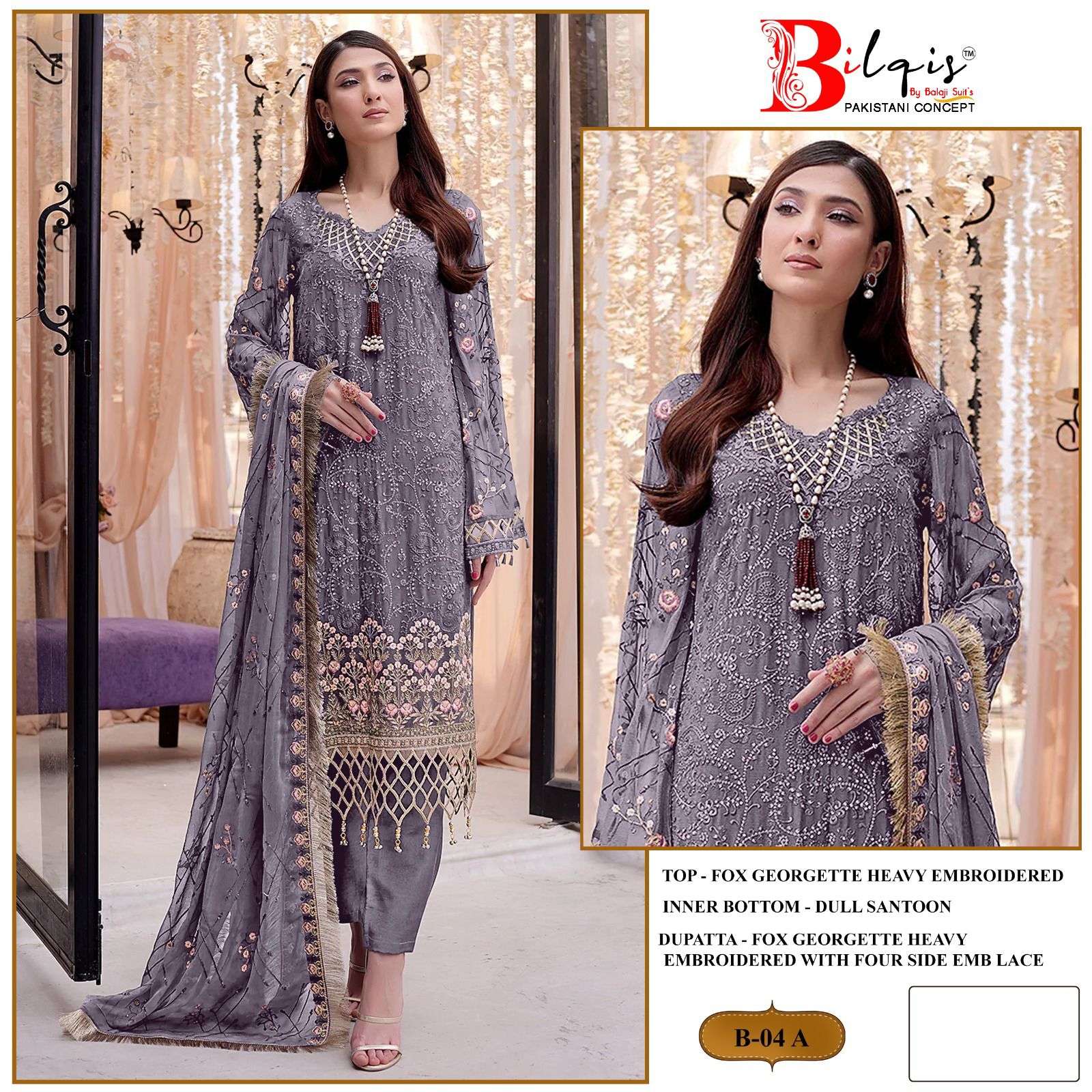 Bilqis B 04 Faux Georgette Embroidered Pakistani Suits Wholesale catalog