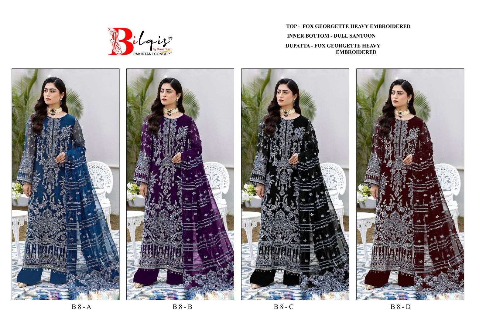 Bilqis B 08 A To D Georgette Salwar Kameez Wholesale catalog