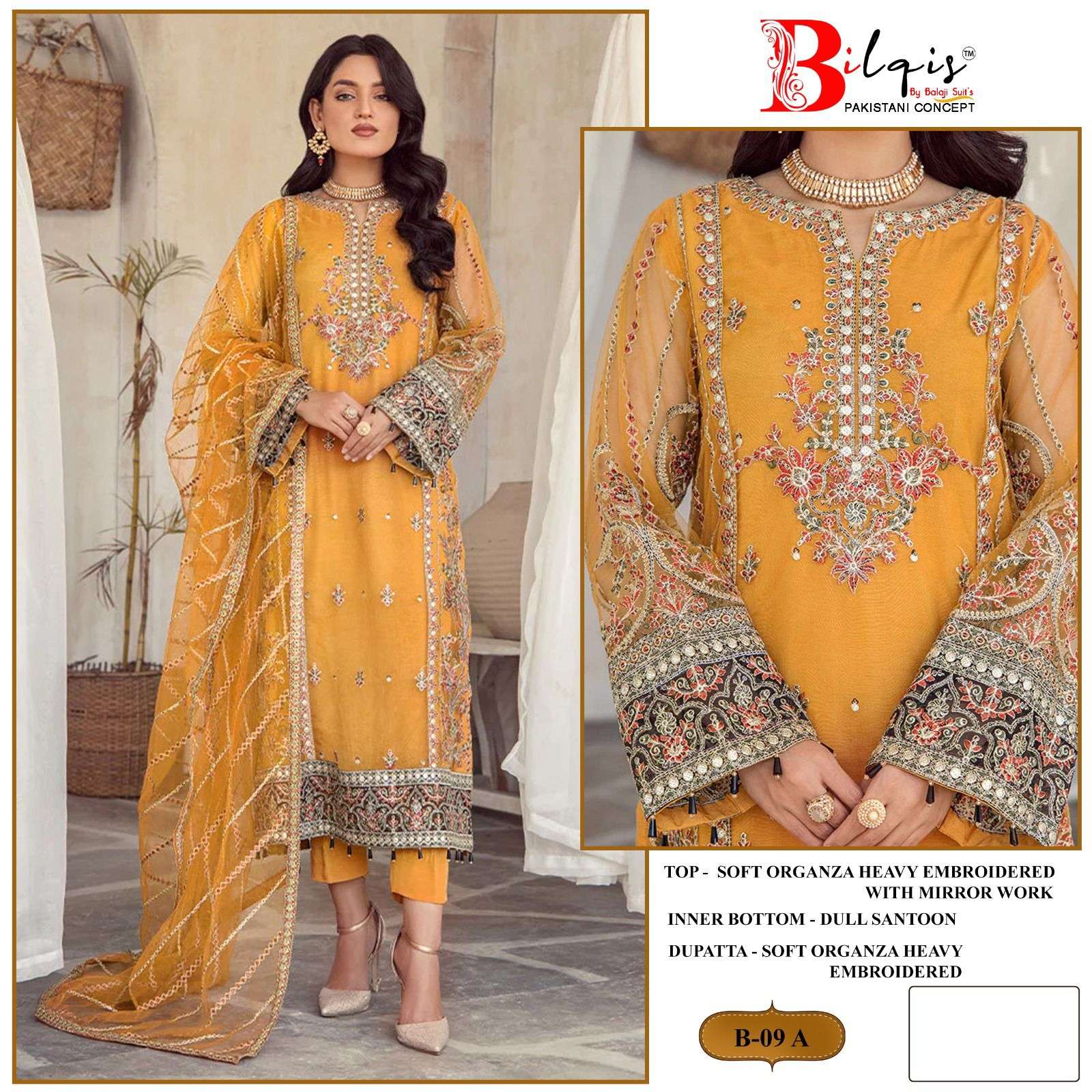 Bilqis B 09 Soft Organza Embroidered Pakistani Suits Wholesale catalog