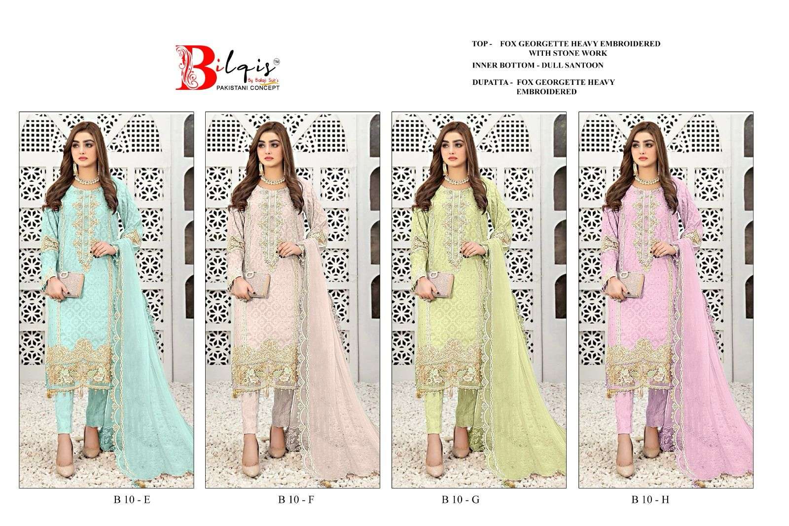 Bilqis B 10 Faux Georgette Embroidered Pakistani Suits Wholesale catalog