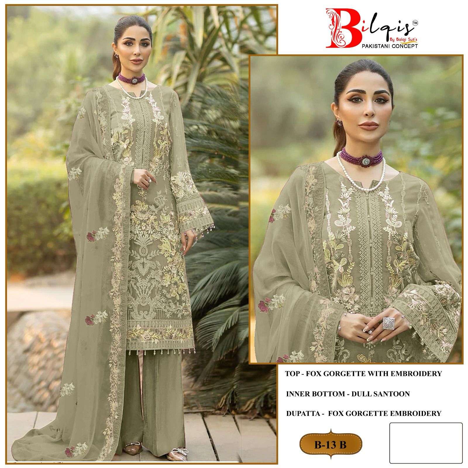 Bilqis B 13 Faux Georgette Pakistani Suits Wholesale catalog