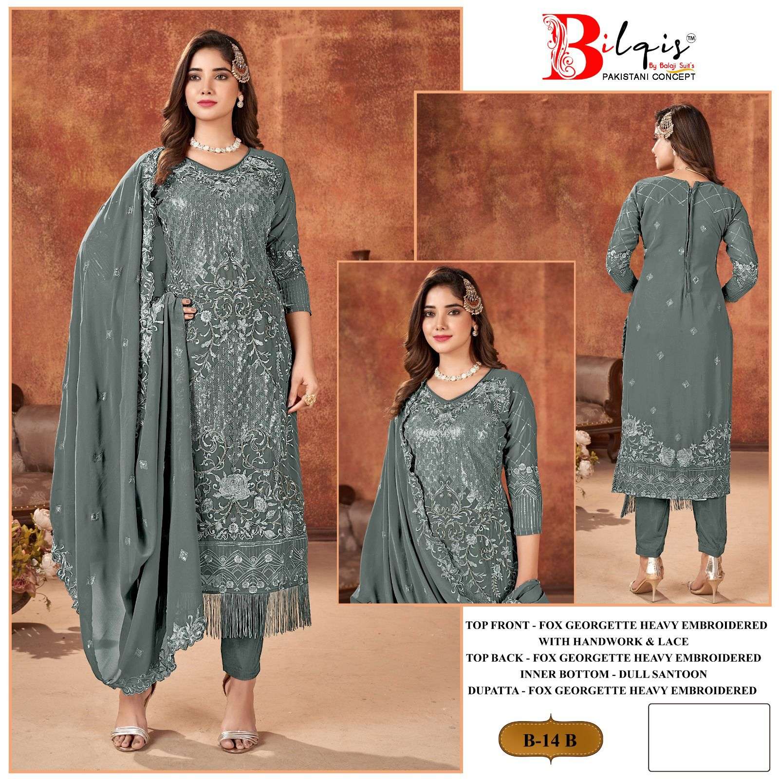Bilqis B 14 Faux Georgette Pakistani Suits Wholesale catalog
