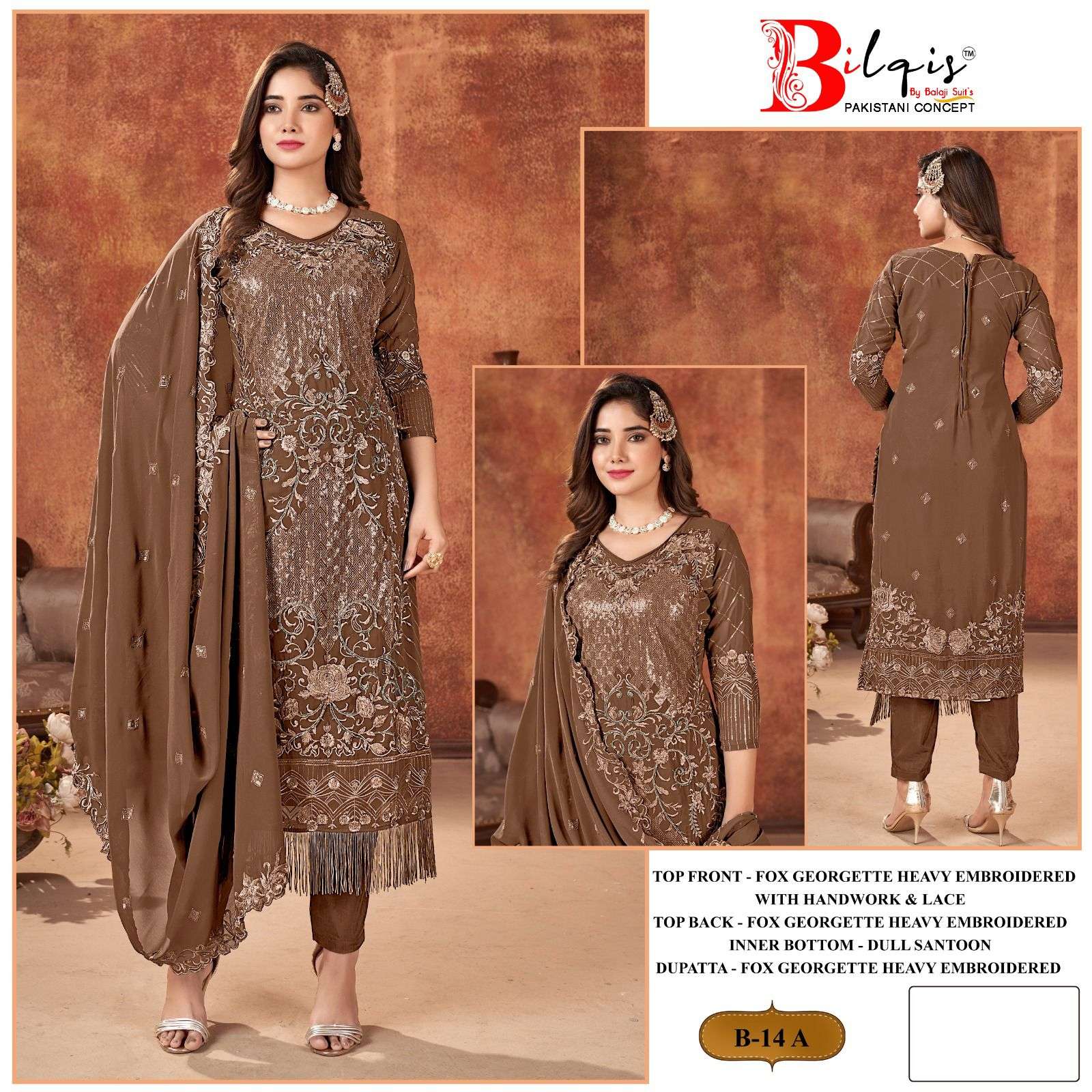 Bilqis B 14 Faux Georgette Pakistani Suits Wholesale catalog