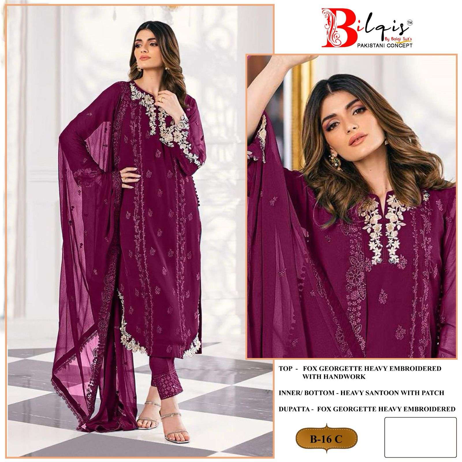 Bilqis B 16 A to D Faux Georgette Pakistani Suits Wholesale catalog