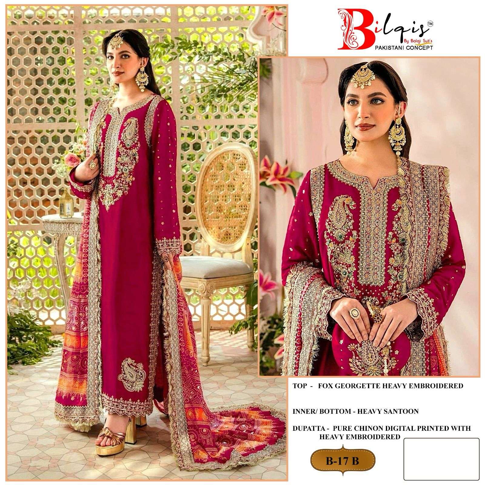 Bilqis B 17 A And B Faux Georgette Embroidered Pakistani Suits Wholesale catalog
