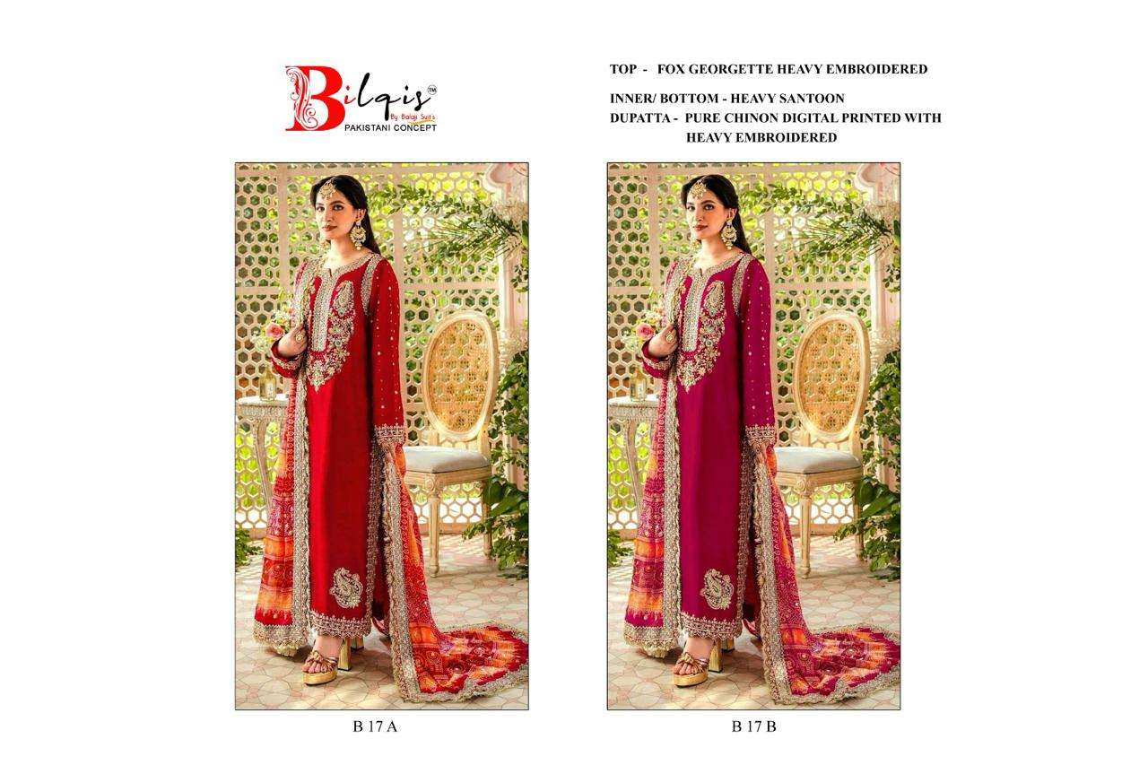 Bilqis B 17 A And B Faux Georgette Embroidered Pakistani Suits Wholesale catalog