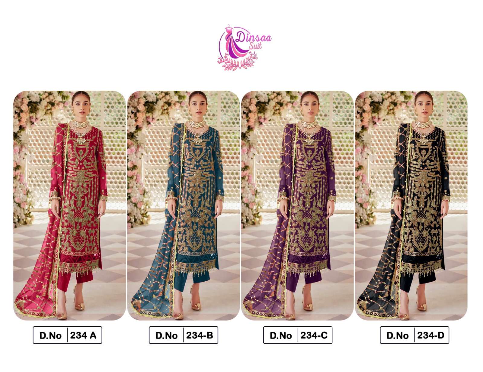 Dinsaa 234 Faux Georgette Pakistani Suits Wholesale catalog