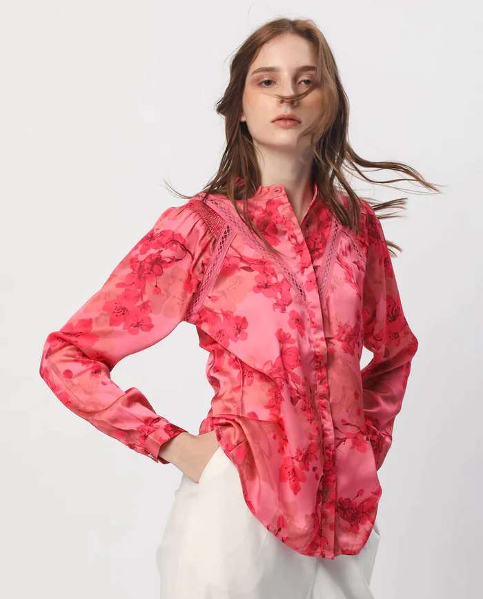 FLORAL PRINT LACE SHIRT GELBS - PINK Western Wear Wholesale catalog