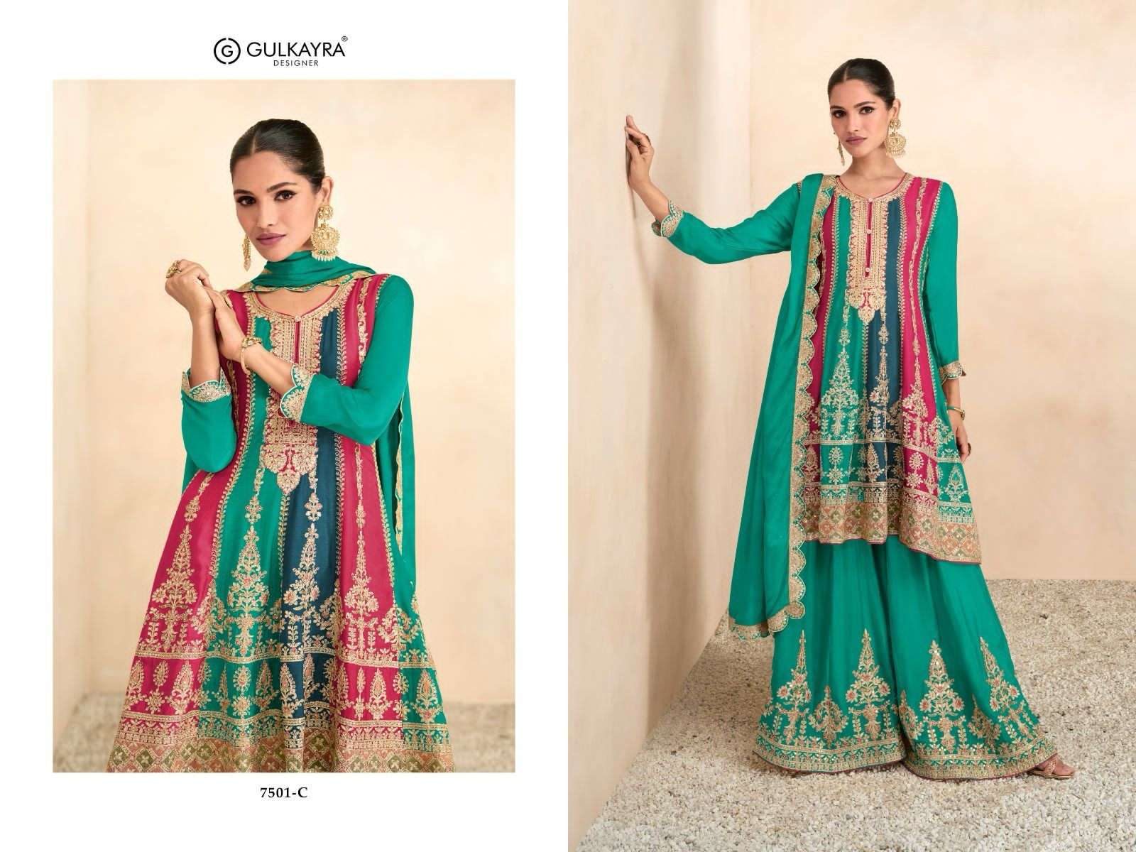 Gulkayra Preet Gold Real Georgette Salwar Kameez Wholesale catalog