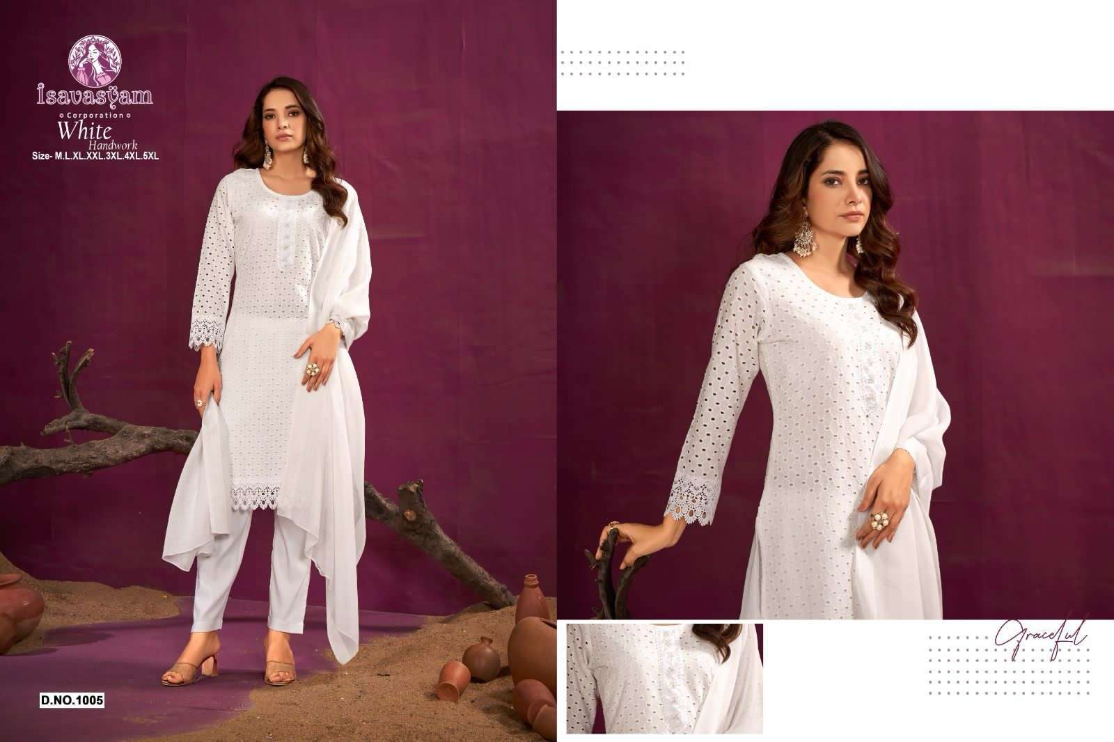 Isavasyam corporation White Handwok Kurti Wholesale catalog