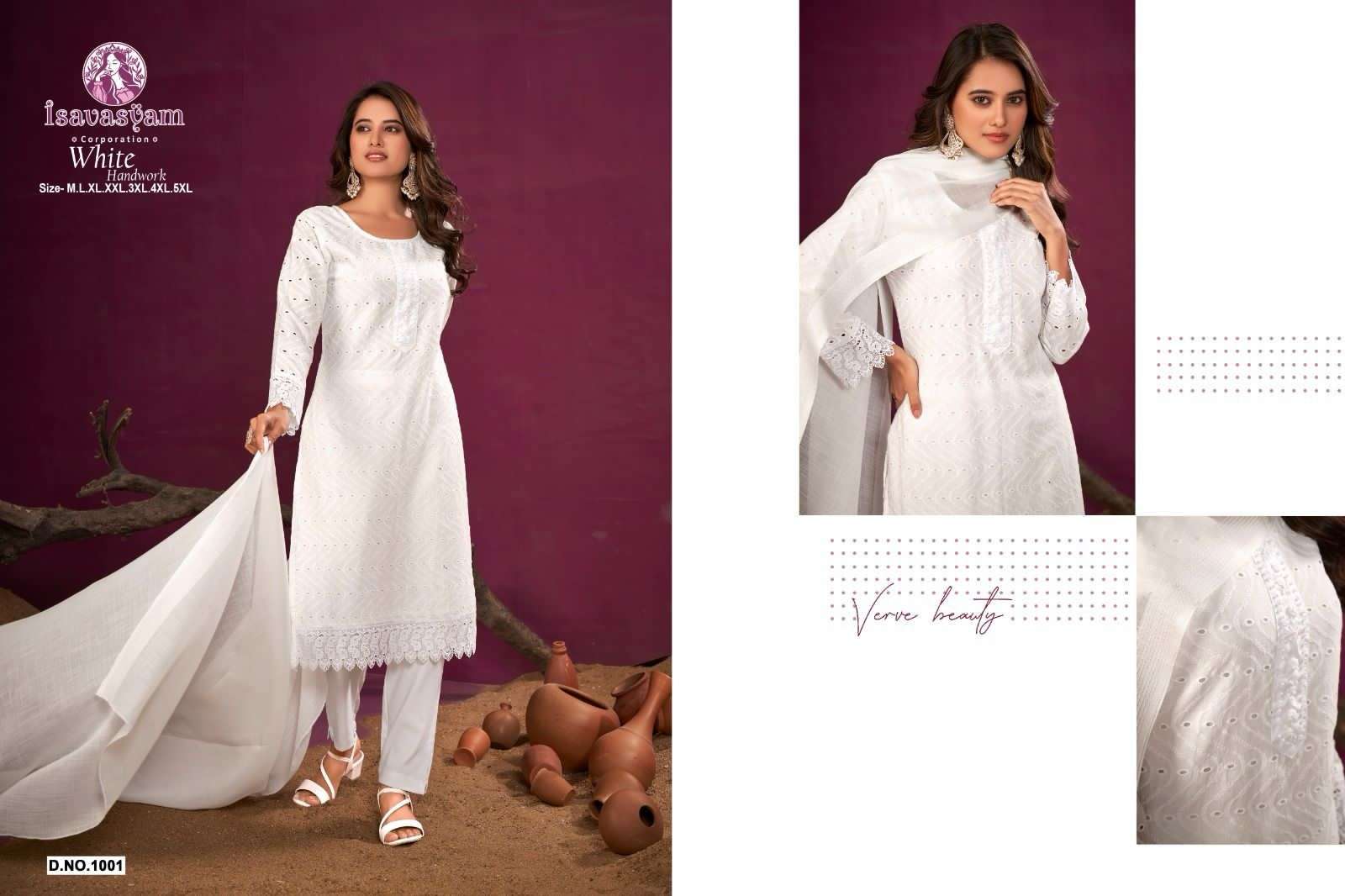 Isavasyam corporation White Handwok Kurti Wholesale catalog