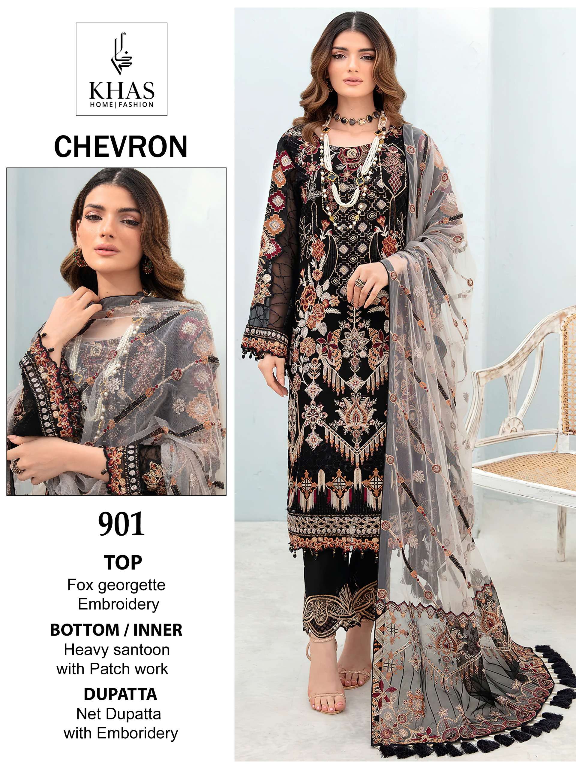 Khas Chevron Faux Georgette Pakistani Suits Wholesale catalog