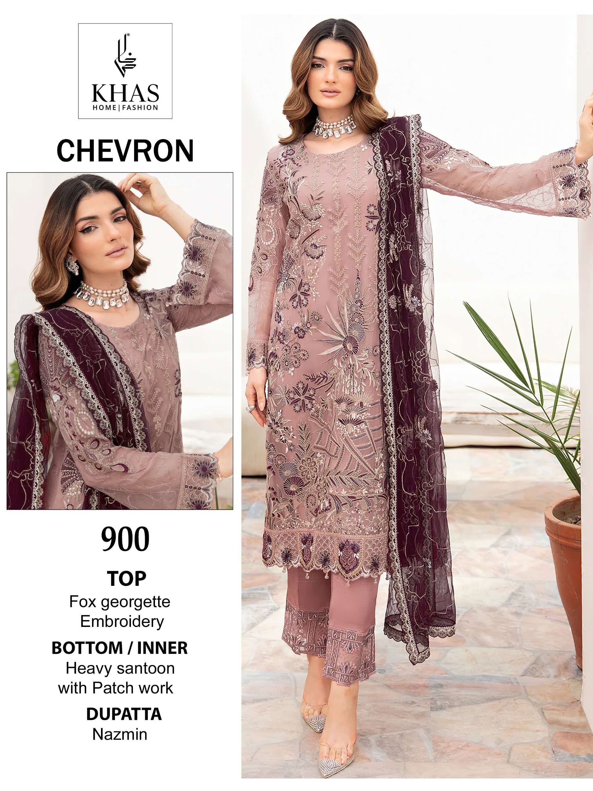 Khas Chevron Faux Georgette Pakistani Suits Wholesale catalog