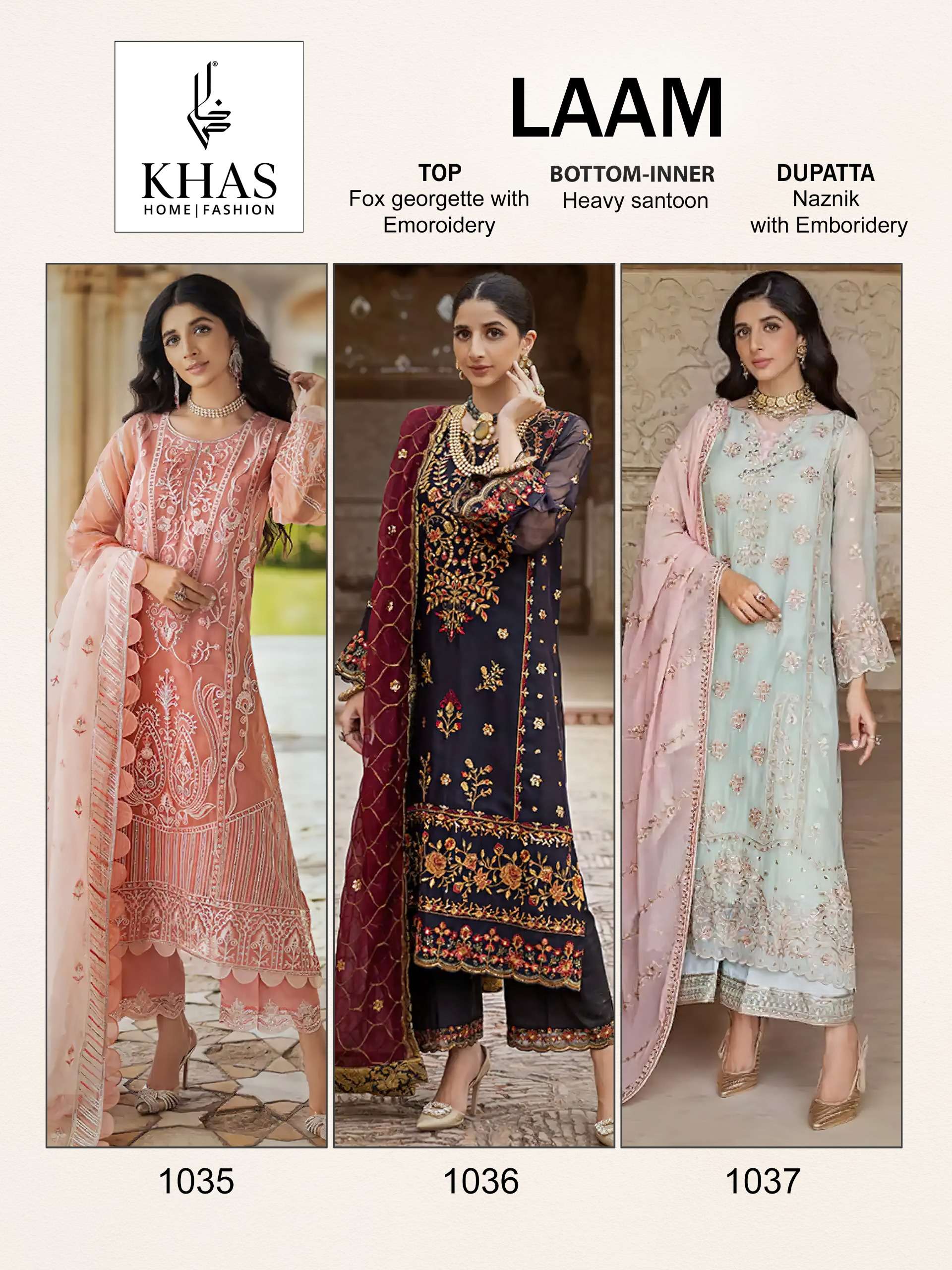 Khas Laam Faux Georgette Embroidery Pakistani Suits Wholesale catalog