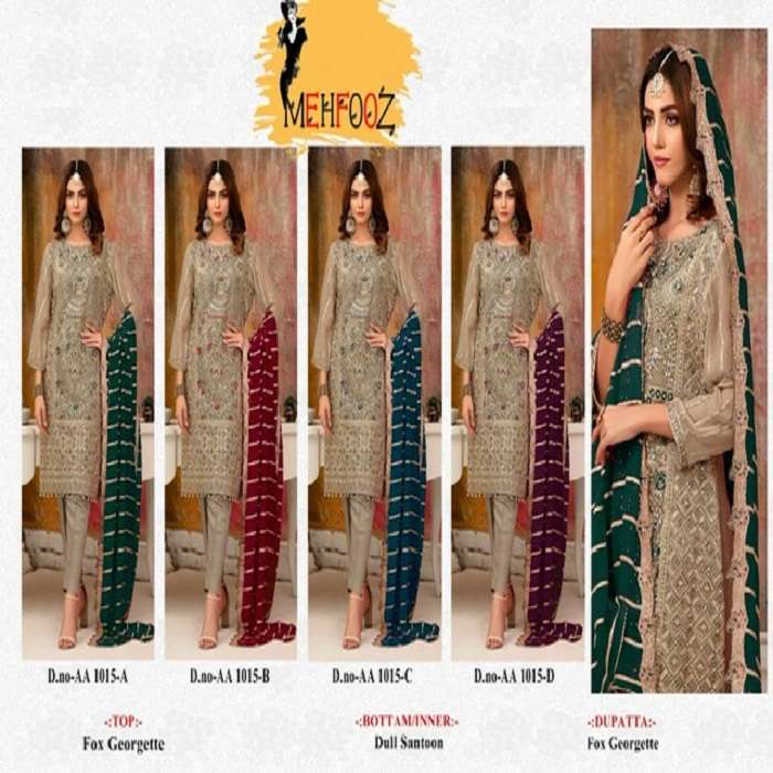 Mehfooz Pakistani Work Suits D No.-1015 -Dress Material -Wholesale Catalog