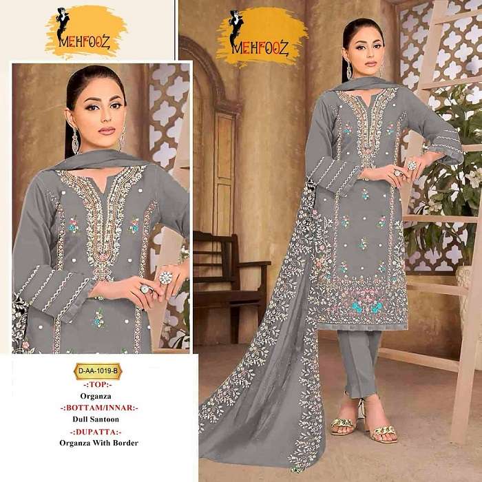 Mehfooz Pakistani Work Suits D No.-1019 -Dress Material -Wholesale Catalog