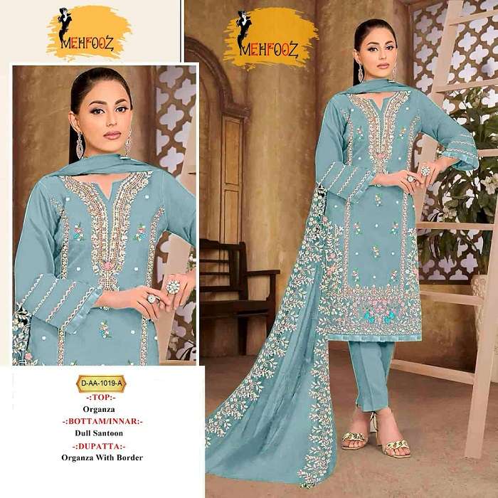 Mehfooz Pakistani Work Suits D No.-1019 -Dress Material -Wholesale Catalog