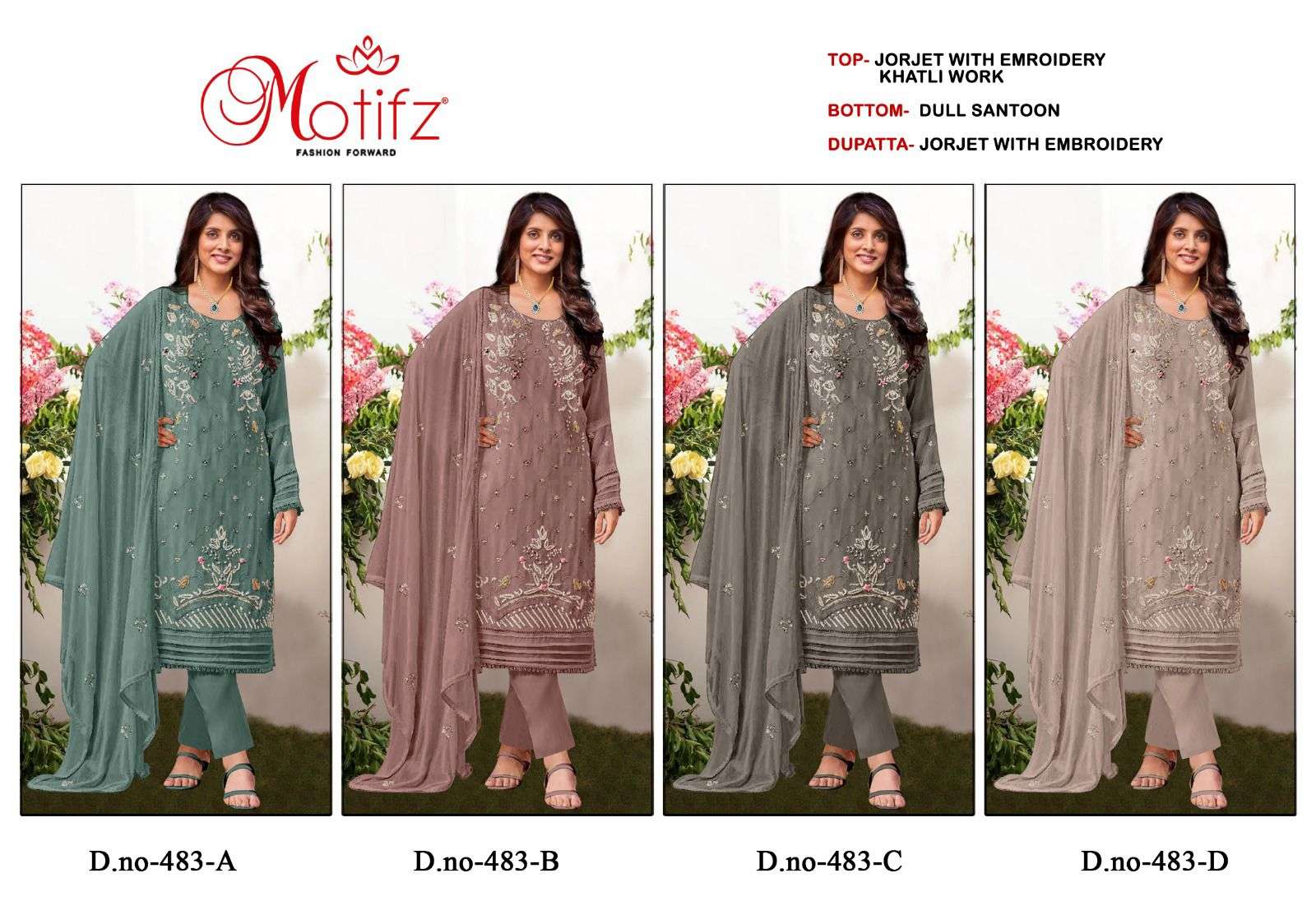 Motifz 483 Georgette with embroidery  Salwar Kameez Wholesale catalog
