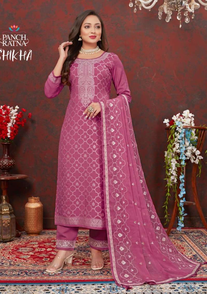 Panch Ratna Shikha Lakhnavi Silk Weaving Dress Material Wholesale catalog