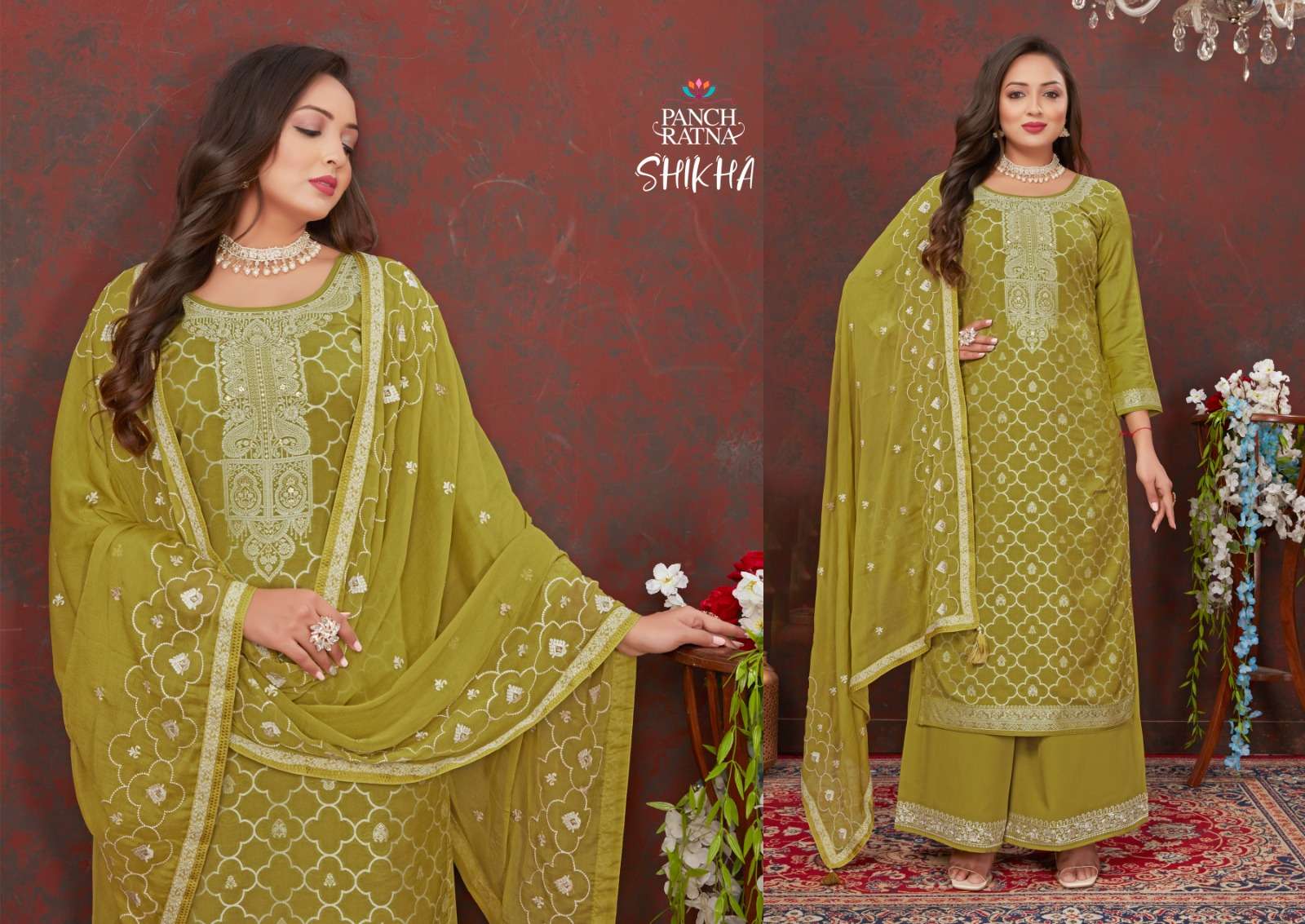 Panch Ratna Shikha Lakhnavi Silk Weaving Dress Material Wholesale catalog
