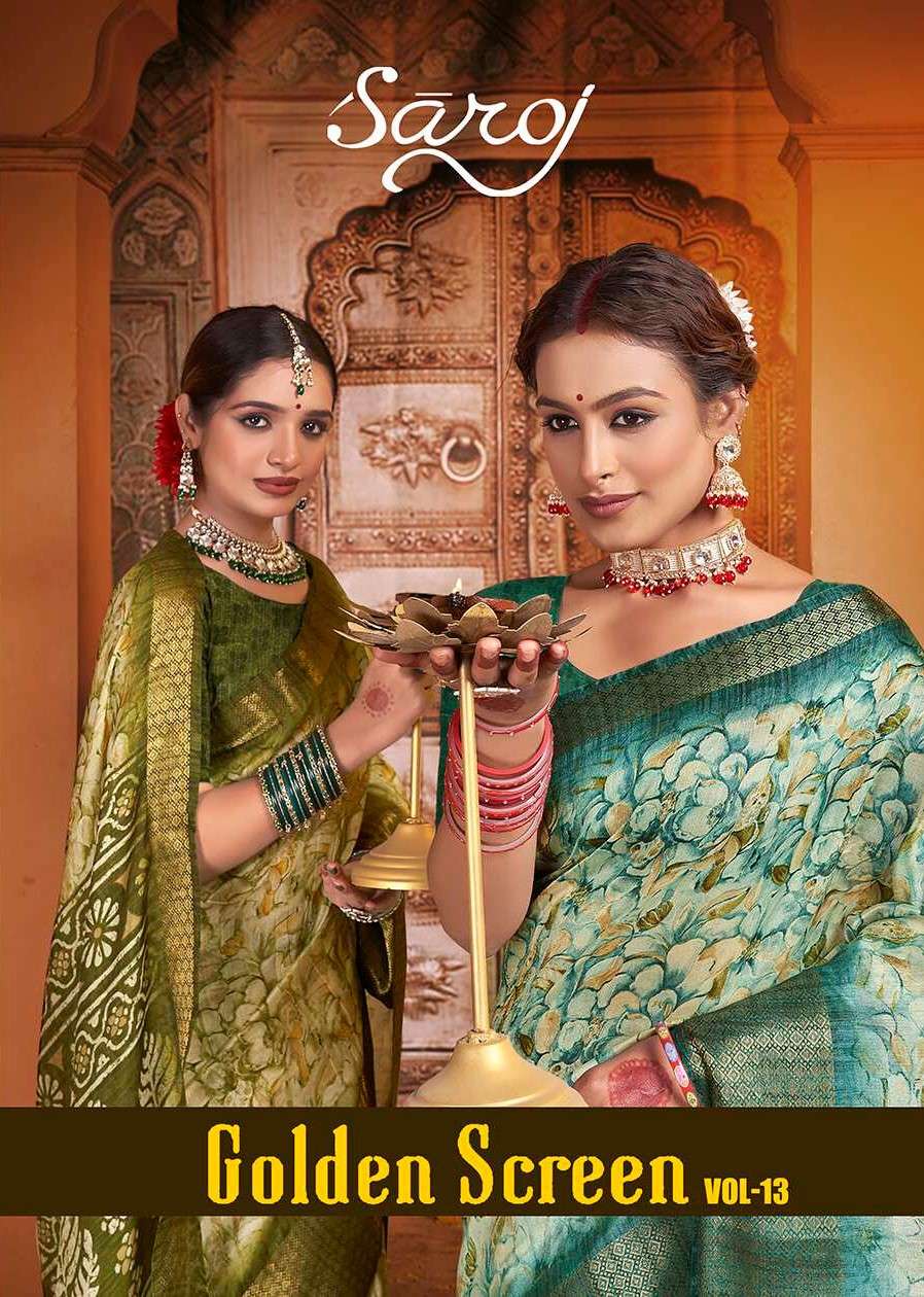 Saroj Golden Screen Vol - 13 Crystal jacquard border printed saree wholesale catalog