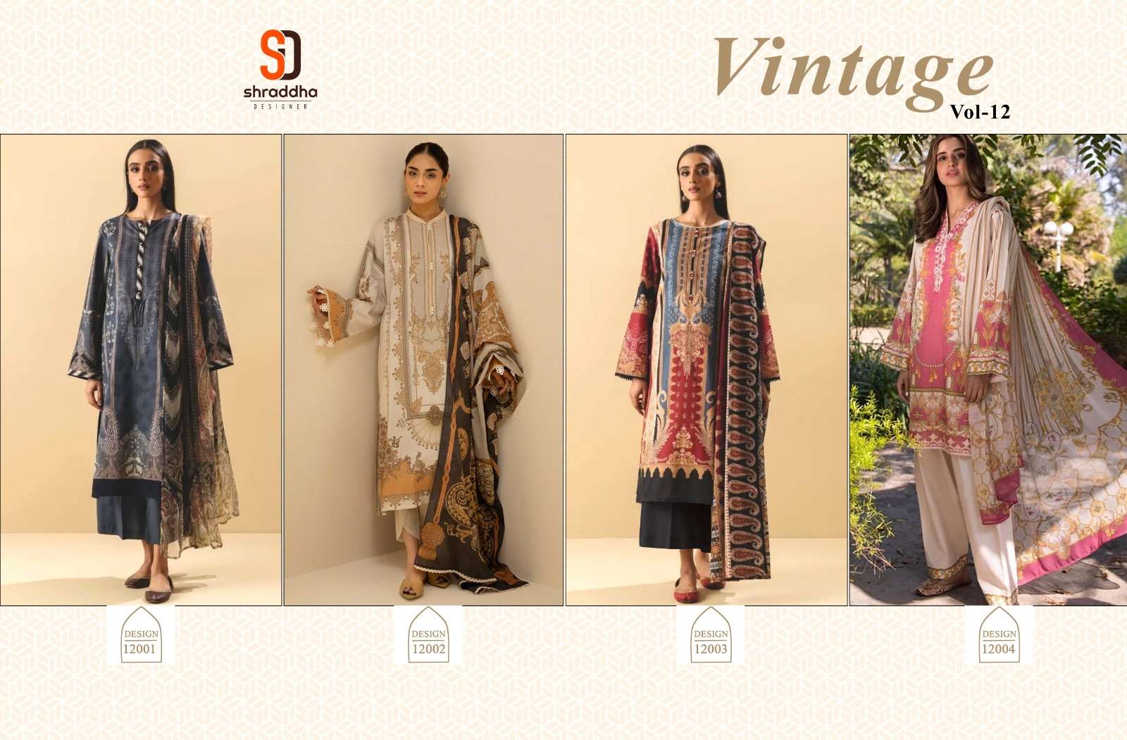Shraddha Vintage Vol 12 Chiffon Dupatta Pakistani Suits Wholesale catalog