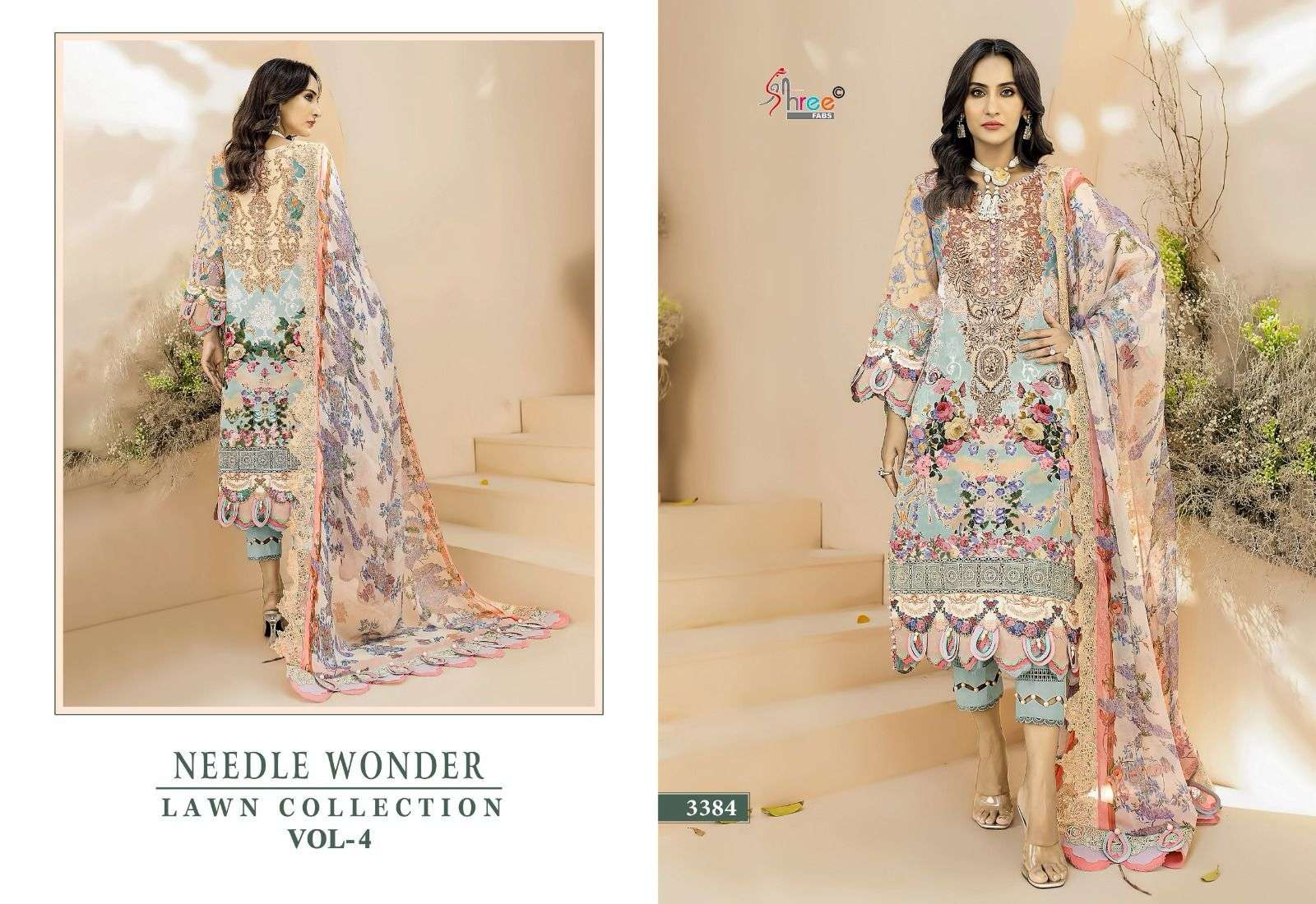 Shree Needle Wonder Vol 4 Chiffon Dupatta Salwar Suits Wholesale catalog