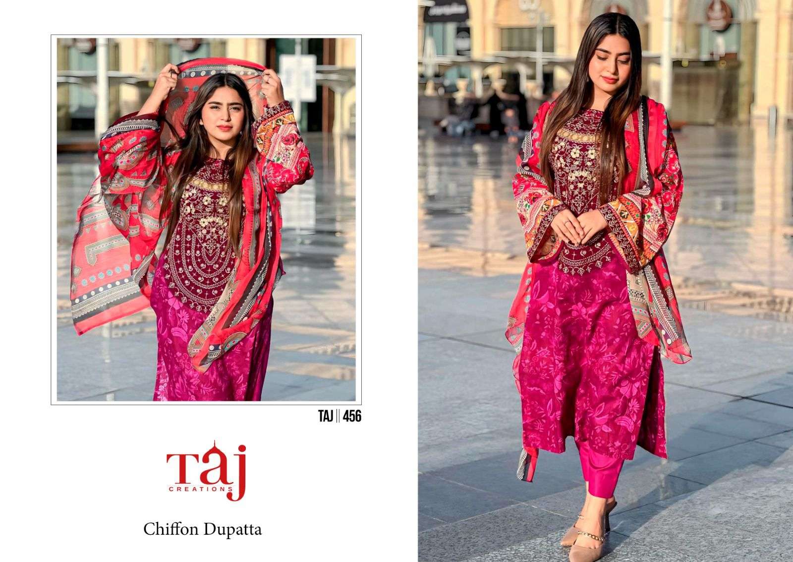 Taj 455 & 456 Chiffon Dupatta Pakistani Suits Wholesale catalog