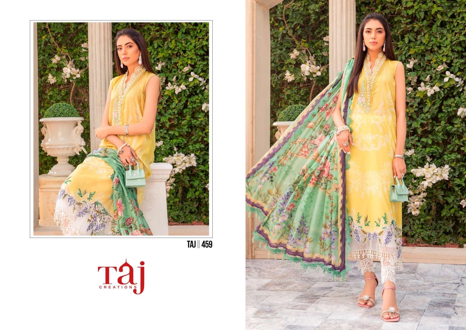 Taj 459 And 462 Chiffon Dupatta Pakistani Suits Wholesale catalog