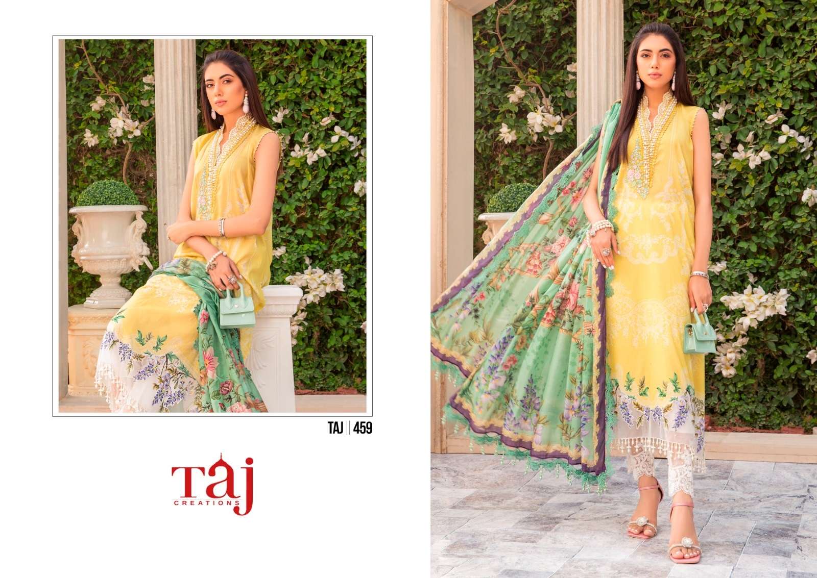 Taj 459 And 462 Cotton Dupatta Pakistani Suits Wholesale catalog