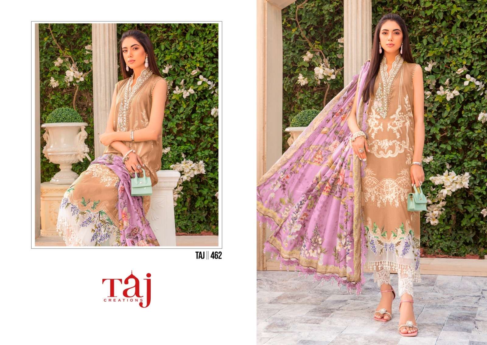 Taj 459 And 462 Cotton Dupatta Pakistani Suits Wholesale catalog