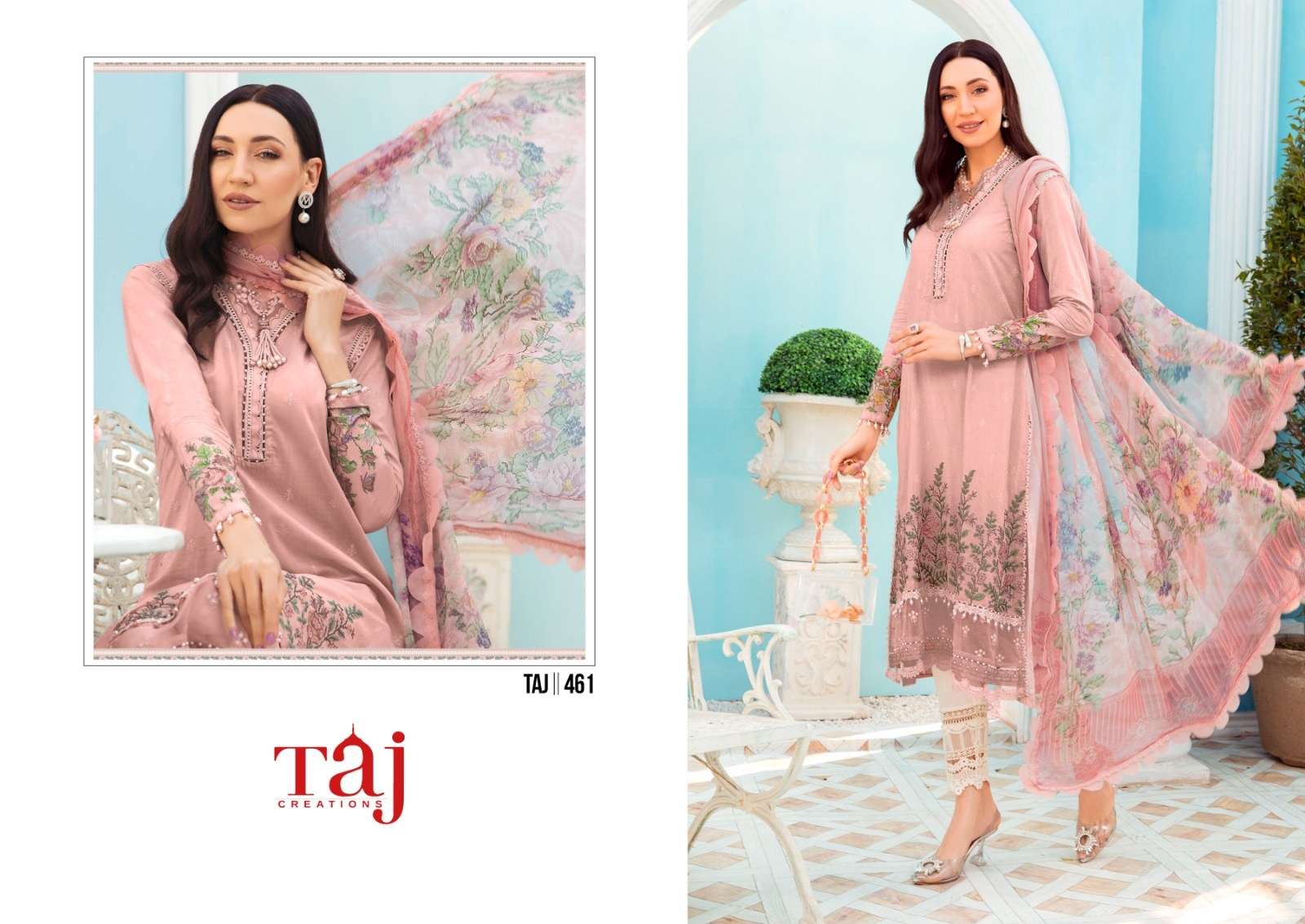 Taj 460 And 461 Chiffon Dupatta Pakistani Suits Wholesale catalog