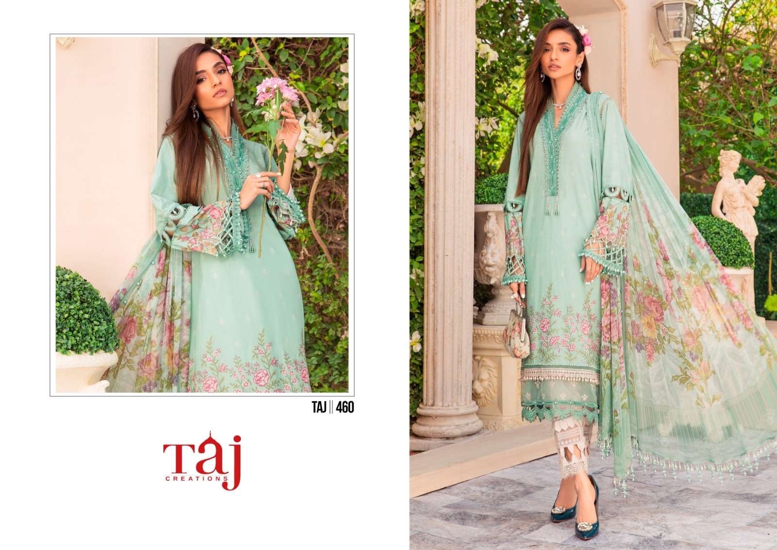 Taj 460 And 461 Chiffon Dupatta Pakistani Suits Wholesale catalog